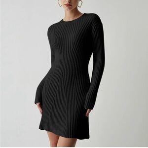 Commense Black Ribbed Mini Dress